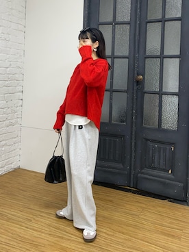 「赤ニット」｜kyaaaiさん（レディース・156cm）の秋コーディネート