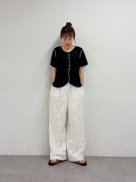 「CIAOPANIC TYPY（チャオパニックティピー）の【ZOZO限定】フロントタックリブ配色メロウカーディガン（Tシャツ/カットソー、ブラック系）」を使った、kyaaaiさん（レディース・156cm）の春コーディネート