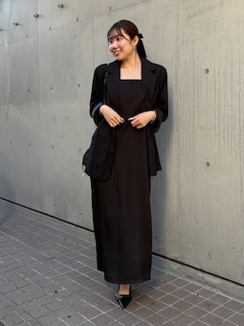 「Maison Calme（メゾンカルム）のフラップポケットシングルマニッシュフェイクレイヤードテーラードジャケット（テーラードジャケット、ブラック系）」を使った、Renaさん（レディース・160cm）の冬コーディネート