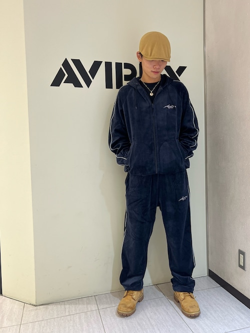 VELOUR ZIP PRAKA CURSIVE LOGO / ベロア ジップ パーカー カーシブロゴ / AVIREX / アヴィレックス