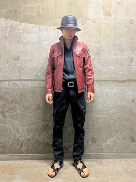 「アイテム（ライダースジャケット）」を使った、KAKERUNさん（メンズ・174cm）の夏コーディネート