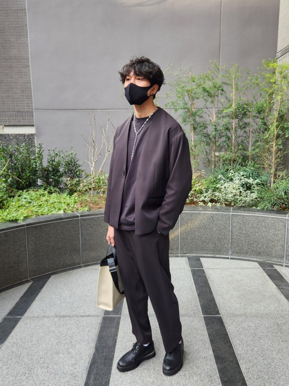 ATTACHMENT×WYM ノーカラージャケット Lサイズ　セットアップ ATTACHMENT×WYM ノーカラージャケット Lサイズ セットアップ