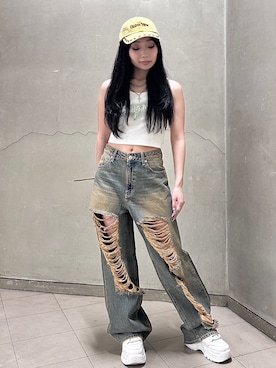 「150cm台コーデ」｜「アイテム（キャップ）」を使った、yuunaさん（レディース・156cm）の夏コーディネート