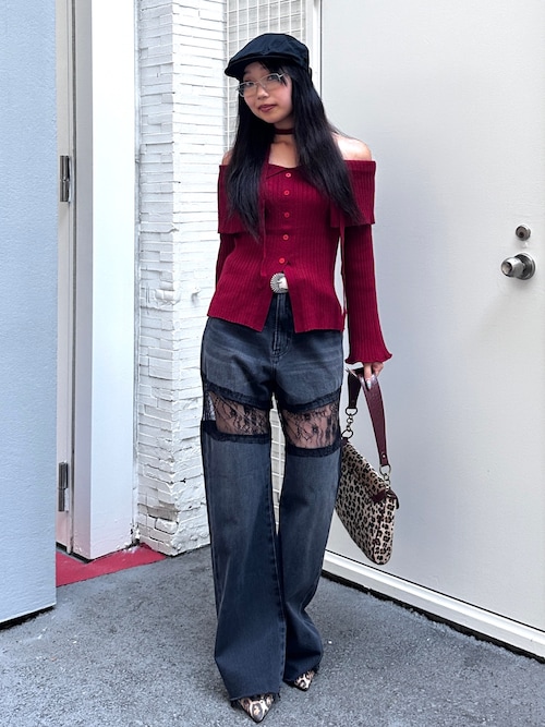 レースドッキングワイドデニムパンツ（デニムパンツ）｜EVRIS