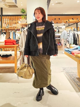 「BAYFLOW（ベイフロー）の[ストレッチ入り]裏起毛ベイカースカート（スカート）」を使った、kanakoさん（レディース・157cm）の冬コーディネート