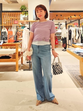 「BAYFLOW（ベイフロー）のビーズミニショルダーバッグ（ショルダーバッグ、シルバー系）」を使った、kanakoさん（レディース・157cm）の夏コーディネート