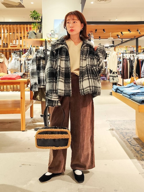 シルエットアレンジ可能]チェックシャギーショートコート（その他