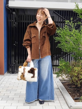 「BAYFLOW（ベイフロー）のダブルジップフリンジジャケット（ブルゾン、ブラウン系）」を使った、kanakoさん（レディース・157cm）の秋コーディネート