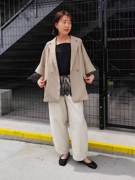 「BAYFLOW（ベイフロー）のアイテム（パンツ）」を使った、kanakoさん（レディース・157cm）の春コーディネート