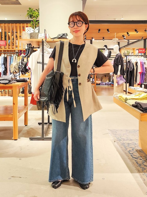 セール】リネンライクノーカラーノースリーブベスト（ベスト