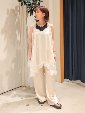「BAYFLOW（ベイフロー）の【EF(エフ)】スリップドレス（WOMEN）（チュニック、ベージュ系）」を使った、kanakoさん（レディース・157cm）の夏コーディネート