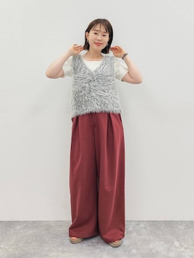 「BAYFLOW（ベイフロー）の[シルエットアレンジ可能♪]スウェットスラックス（スウェットパンツ、レッド系）」を使った、kanakoさん（レディース・157cm）の夏コーディネート