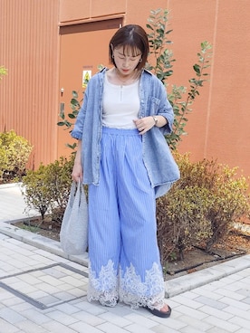 「bijorie（ビジュリィ）の【bijorie】[5つの機能付き]カップ付きハーフジップタンク／NEW BASIC（タンクトップ、ホワイト系）」を使った、kanakoさん（レディース・157cm）の夏コーディネート