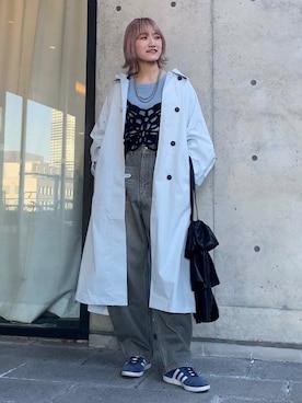 「旅行」｜「アイテム（ステンカラーコート）」を使った、herin00ursさん（レディース・162cm）の冬コーディネート