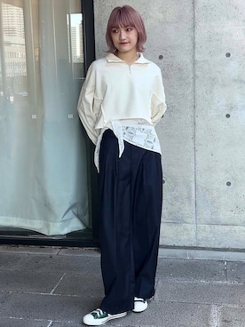 「スカーフ」｜「アイテム（スウェット）」を使った、herin00ursさん（レディース・162cm）の春コーディネート