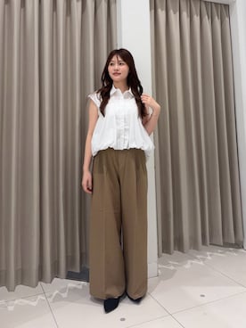 「SENSE OF PLACE by URBAN RESEARCH(センスオブプレイスバイアーバンリサーチ)の『速乾』イージーケアドライタッチワイドパンツ(その他パンツ、ベージュ系)」を使った、riseさん(レディース・160cm)の夏コーディネート