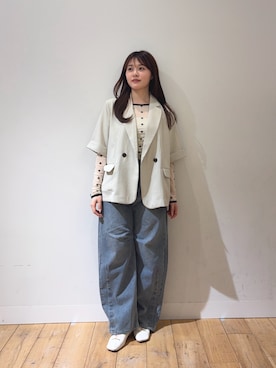 「SENSE OF PLACE by URBAN RESEARCH（センスオブプレイスバイアーバンリサーチ）の『UR TECH DRYLUXE』リネンライクジャケット（その他アウター、ベージュ系）」を使った、riseさん（レディース・160cm）の春コーディネート