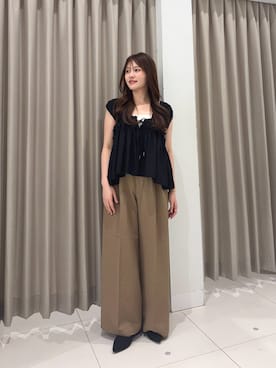 「SENSE OF PLACE by URBAN RESEARCH(センスオブプレイスバイアーバンリサーチ)の『速乾』イージーケアドライタッチワイドパンツ(その他パンツ、ベージュ系)」を使った、riseさん(レディース・160cm)の夏コーディネート