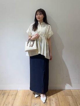 「SENSE OF PLACE by URBAN RESEARCH（センスオブプレイスバイアーバンリサーチ）の『UR TECH DRYLUXE』リネンライクスリットタイトスカート（スカート）」を使った、riseさん（レディース・160cm）の春コーディネート