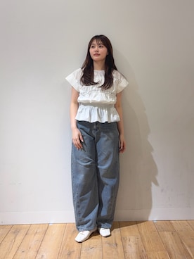 「SENSE OF PLACE by URBAN RESEARCH（センスオブプレイスバイアーバンリサーチ）のロールアップシャーリングブラウス（シャツ/ブラウス、ホワイト系）」を使った、riseさん（レディース・160cm）の春コーディネート