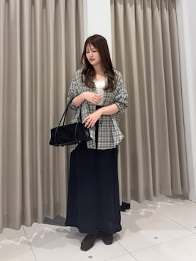 「SENSE OF PLACE by URBAN RESEARCH(センスオブプレイスバイアーバンリサーチ)の『接触冷感』UVケアチェックルーズシャツ(シャツ/ブラウス、ホワイト系)」を使った、riseさん(レディース・160cm)の夏コーディネート