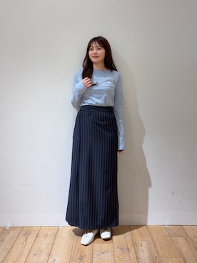 「SENSE OF PLACE by URBAN RESEARCH（センスオブプレイスバイアーバンリサーチ）のストレートボートネックシアーTシャツ（Tシャツ/カットソー、ブルー系）」を使った、riseさん（レディース・160cm）の春コーディネート