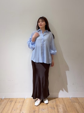「SENSE OF PLACE by URBAN RESEARCH（センスオブプレイスバイアーバンリサーチ）の『接触冷感/速乾』シアーストライプアレンジシャツ（シャツ/ブラウス、ブルー系）」を使った、riseさん（レディース・160cm）の春コーディネート