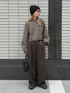 「アイテム（サンダル）」を使った、YUKAさん（レディース・167cm）の冬コーディネート