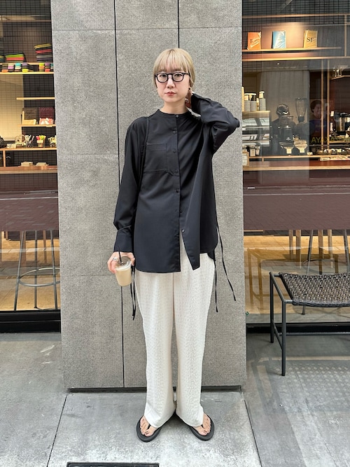 サイドリボンノーカラーシャツ（シャツ/ブラウス）｜feepur