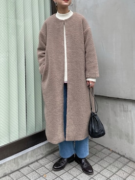 「feepur（フェピュール）のアイテム（ノーカラーコート）」を使った、YUKAさん（レディース・167cm）の秋コーディネート