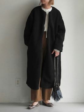 「feepur（フェピュール）のアイテム（ノーカラーコート）」を使った、YUKAさん（レディース・167cm）の秋コーディネート
