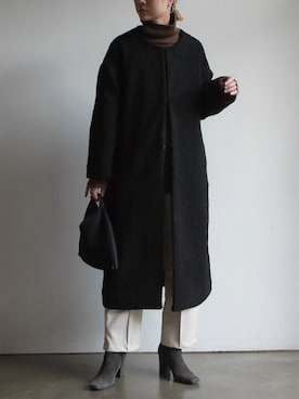 「feepur（フェピュール）のアイテム（ノーカラーコート）」を使った、YUKAさん（レディース・167cm）の冬コーディネート