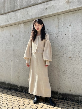 「Kastane（カスタネ）の【SETアイテム】クロップドカーディガン×ワンピースSET（ワンピース）」を使った、aoiさん（レディース・149cm）の冬コーディネート