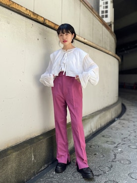 「襟付きトップス」｜「アイテム（スラックス）」を使った、aoiさん（レディース・149cm）の夏コーディネート