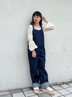 「シャーリング」｜「アイテム（オールインワン・サロペット）」を使った、aoiさん（レディース・149cm）の夏コーディネート