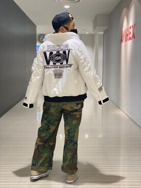 「秋先取りコーデ」｜「アイテム（MA-1）」を使った、Haruさん（レディース・154cm）の夏コーディネート