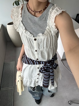 「CIAOPANIC（チャオパニック）のウッドボタンドビーシャーリングキャミチュニックワンピース（Tunic、ホワイト系）」を使った、あみさん（レディース・165cm）の春コーディネート