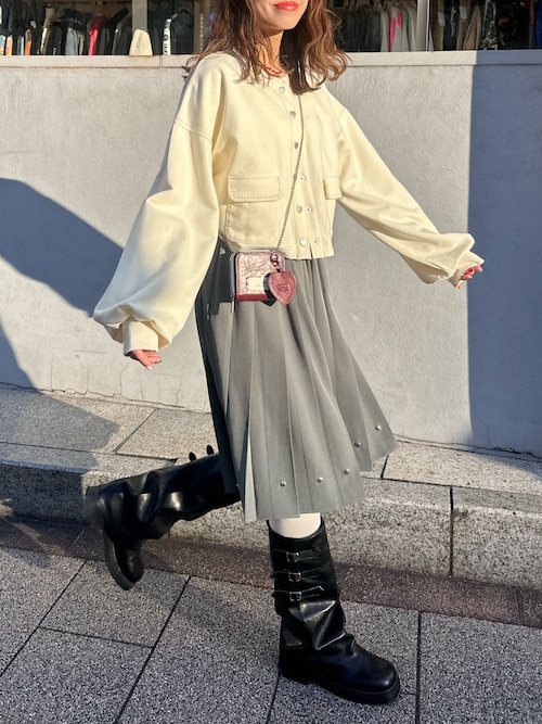 ハートボタン配色ステッチスウェットカーディガン（Tシャツ/カットソー