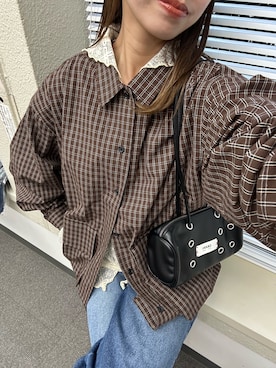 「CIAOPANIC（チャオパニック）のBIGポケットチェックシャツ（シャツ/ブラウス）」を使った、あみさん（レディース・165cm）の春コーディネート