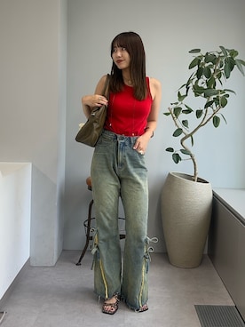 「CIAOPANIC（チャオパニック）のアイテム（デニムパンツ）」を使った、清野亜美さん（レディース・165cm）の夏コーディネート