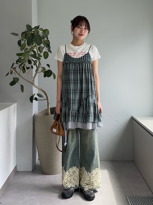 レトロチェックギャザーチュニックキャミワンピース（チュニック