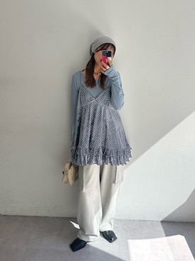 「アイテム（チュニック）」を使った、清野亜美さん（レディース・165cm・20代）の夏コーディネート
