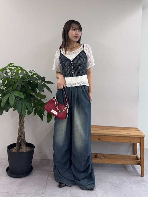 2WAY】ショートスリーブレースパネルシアートップス（Tシャツ