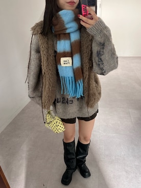 「アイテム（ニット/セーター、シルバー系）」を使った、あみさん（レディース・165cm）の冬コーディネート