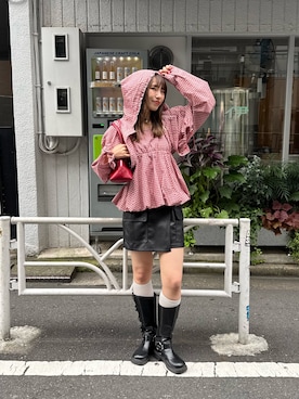 「アイテム（バッグ、レッド系）」を使った、あみさん（レディース・165cm）の夏コーディネート