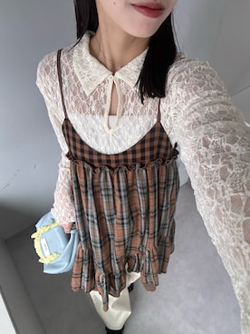 「CIAOPANIC（チャオパニック）の2WAYストレッチレースポロトップス（Tシャツ/カットソー、ホワイト系）」を使った、あみさん（レディース・165cm）の春コーディネート