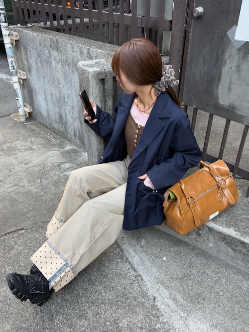 ロールアップドットワイドデニムパンツ