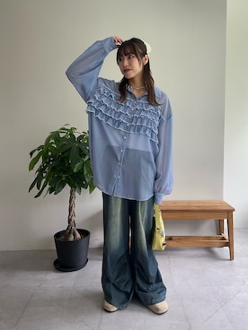 「CIAOPANIC（チャオパニック）のアイテム（デニムパンツ）」を使った、清野亜美さん（レディース・165cm）の夏コーディネート