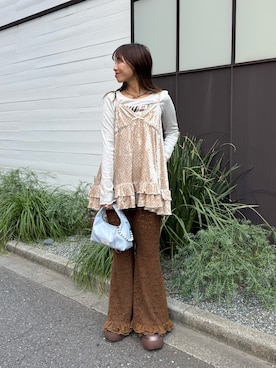 「アイテム（チュニック）」を使った、清野亜美さん（レディース・165cm・20代）の夏コーディネート