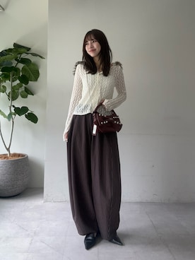 「GRAIN（グレイン）の【GRAIN/グレイン】スタッズリボン2WAYミニバッグ（ショルダーバッグ、レッド系）」を使った、あみさん（レディース・165cm）の夏コーディネート